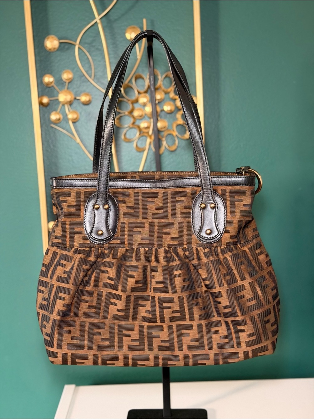 Fendi Zucca Ring Pleated Tote
